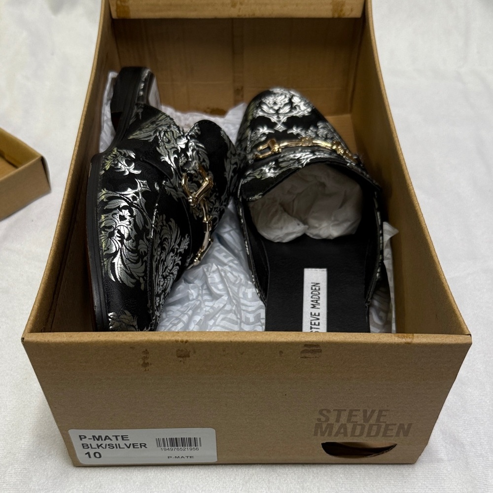 Steve Madden Black and Silver Embellished Loafers
